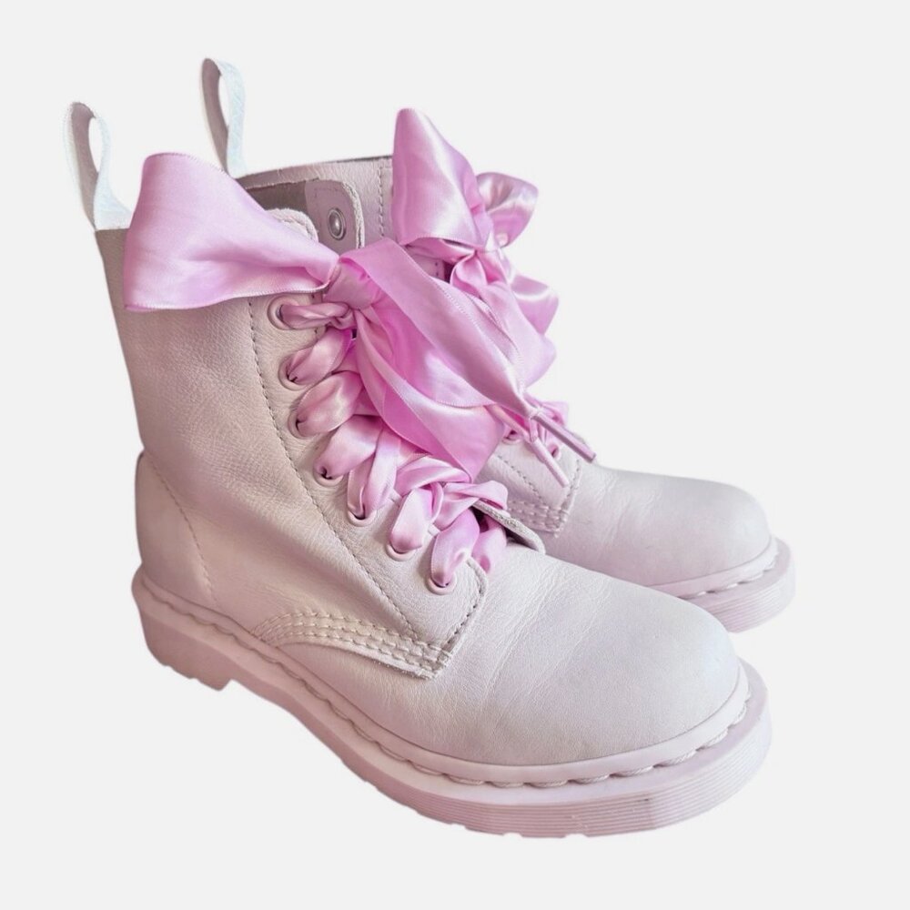 Dr Marten Pascal Mono Chalk Pink Ribbon Lace Up Boots Women's size 5